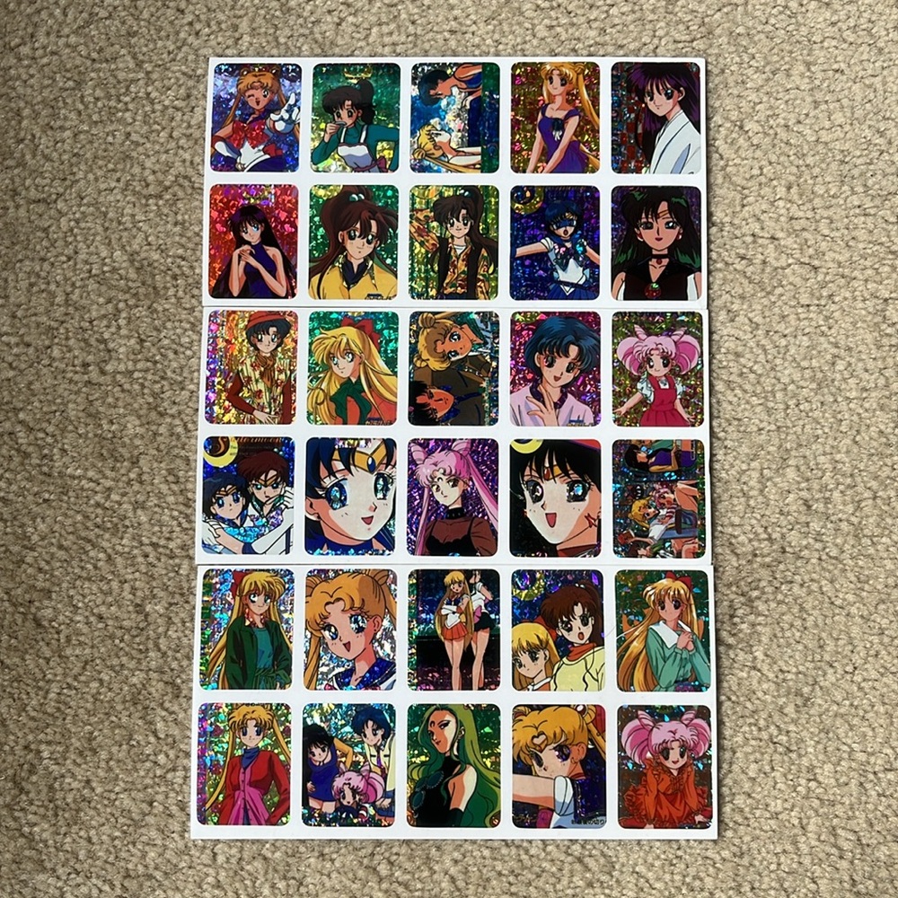Set of Three (3) Sheets of Vintage 1990s Prismatic Sailor Moon Stickers